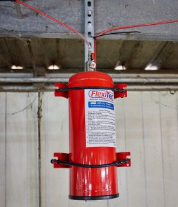 Dry powder automatic fire extinguisher in situ at Wiser Recycling's Thetford facility